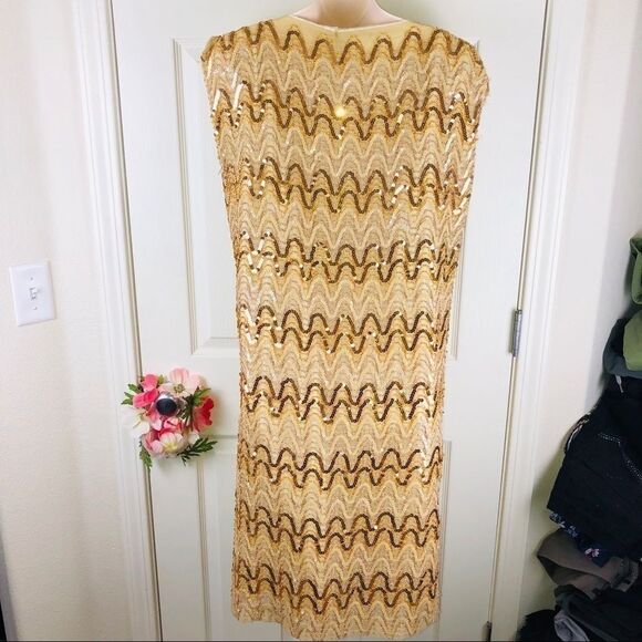 1960’s Vintage gold sequin mod sheath dress medium - Picture 7 of 8